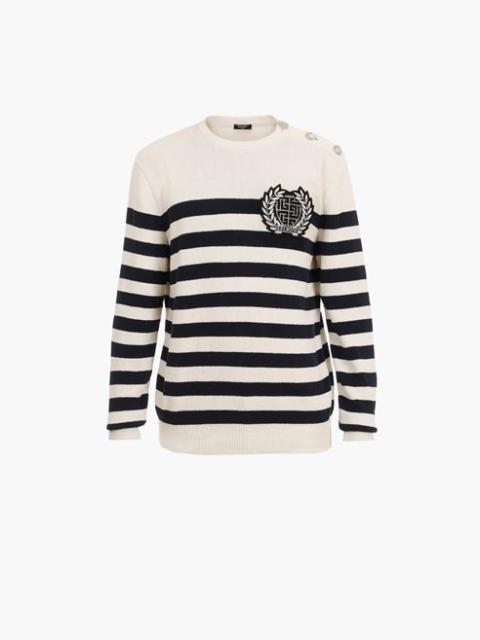 Balmain Ecru and black cotton nautical sweater with embroidered Balmain badge