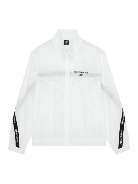 New Balance Logo Full-Zip Woven Jacket 'White Black' AMJ22350-WT