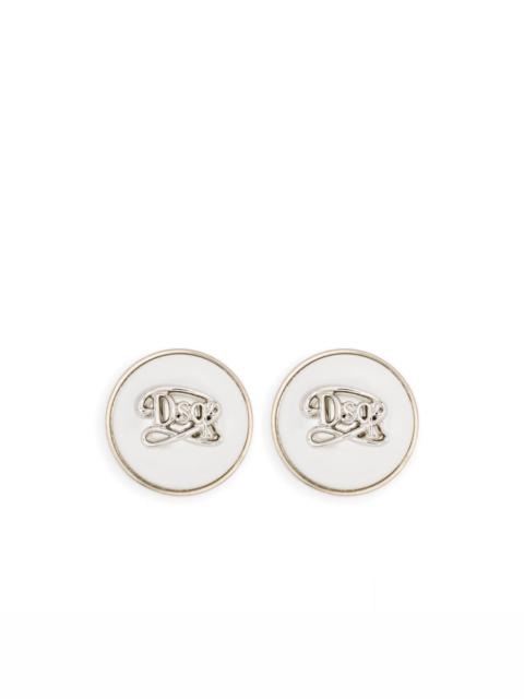 logo-plaque clip-on earrings