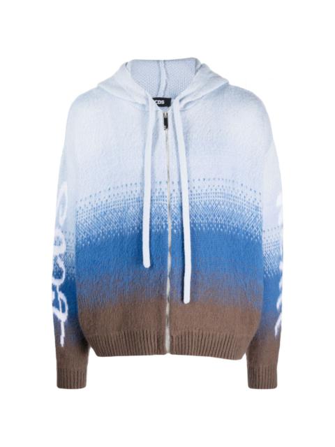 GCDS patterned-jacquard brushed zip-up hoodie