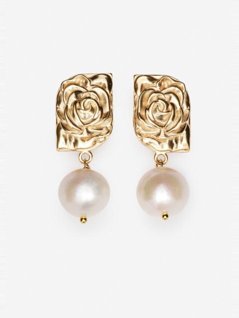 MAGDA BUTRYM Rose-embossed pearl drop earrings in gold