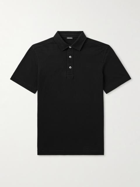 ZEGNA Leather-Trimmed Cotton-Piqué Polo Shirt