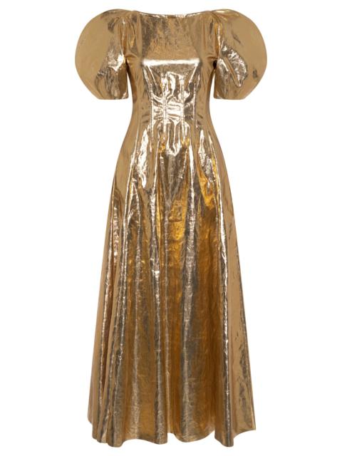 GABRIELA HEARST Ranya Puff Sleeve Maxi Dress in Metallic Gold Linen Twill