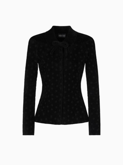 EMPORIO ARMANI POLKA-DOT JACQUARD BONDED CHENILLE JACKET WITH BOW