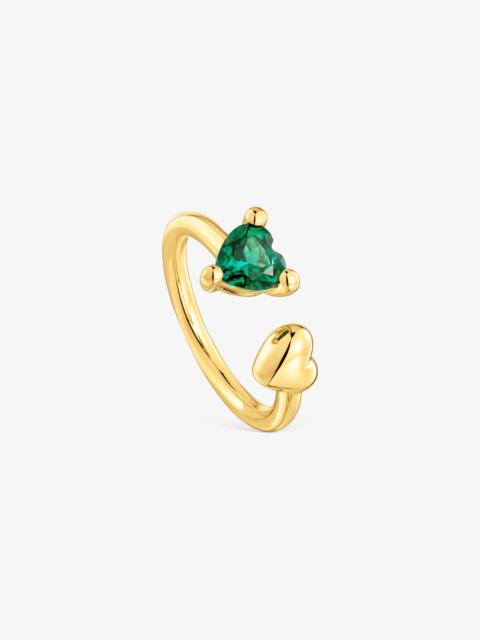 TOUS 18K gold vermeil open Ring with lab-grown emerald Garden of Love LGG