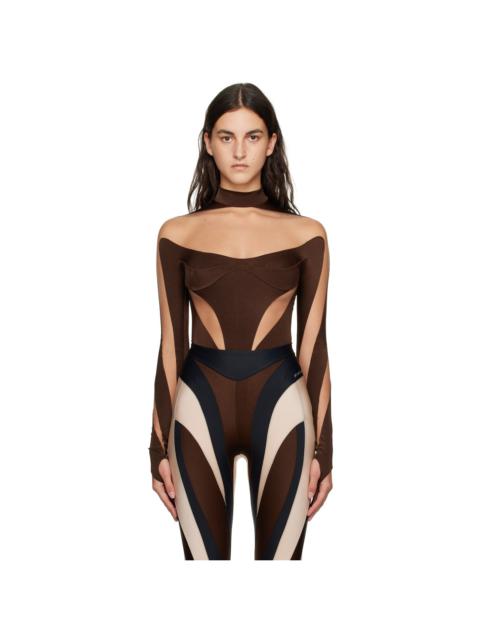 MUGLER Brown Illusion Bodysuit