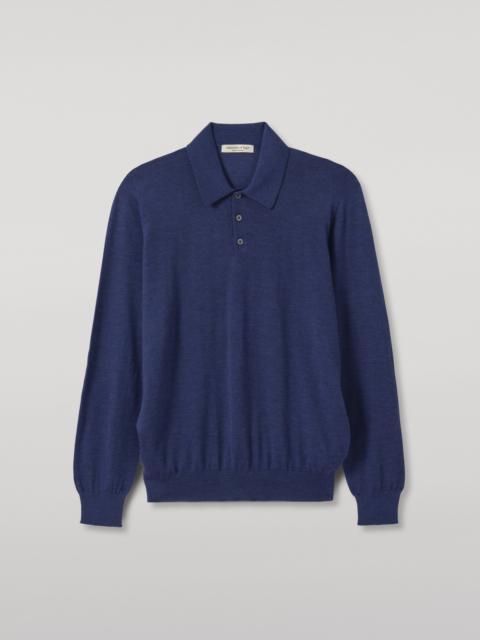 Johnstons of Elgin Fin Blue Superfine Cashmere Polo Shirt