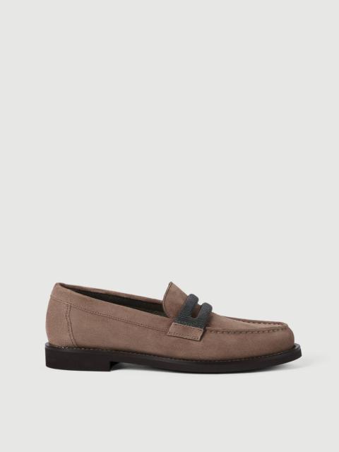 Brunello Cucinelli Suede penny loafers with precious clamp