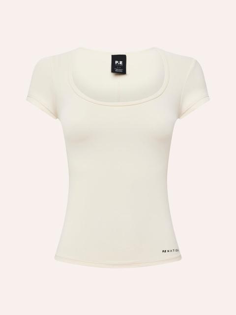 P.E NATION FOUNDATION SCOOP SHORT SLEEVE TOP IN WHISPER WHITE