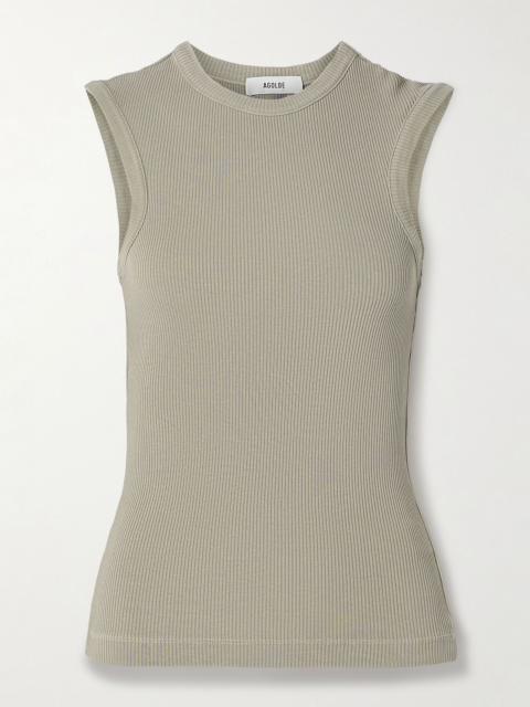 AGOLDE Cassidy ribbed stretch organic cotton and Lyocell-blend jersey tank Mushroom