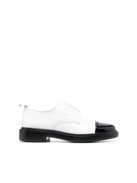 Thom Browne CAP TOE DERBY W/ LIGHTWEIGHT RUBBER SOLE IN SOFT PATENT LEATHER