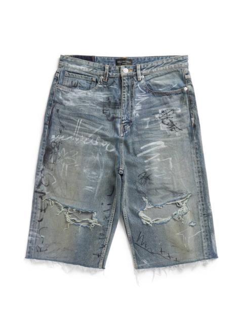 BALENCIAGA Men's Graffiti Baggy Shorts in Light Blue