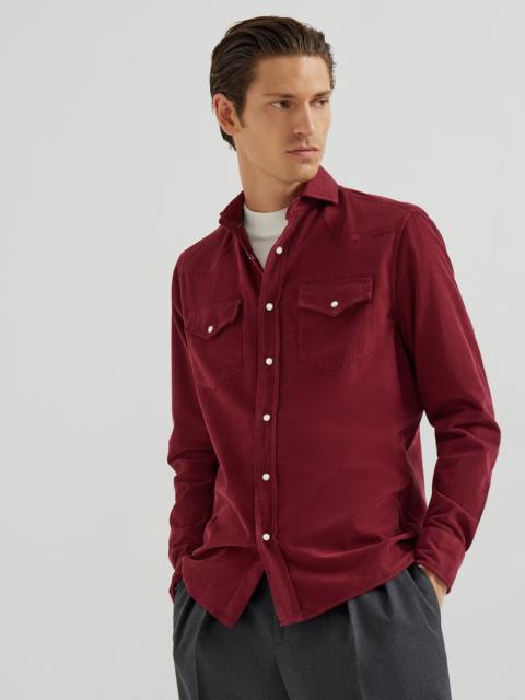 Brunello Cucinelli Garment-dyed easy fit western shirt in narrow wale corduroy