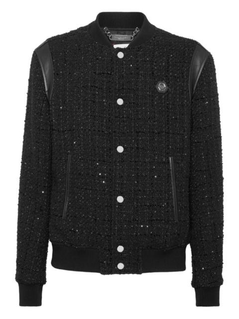 PHILIPP PLEIN sequin-embellished leather-trimmed bomber jacket