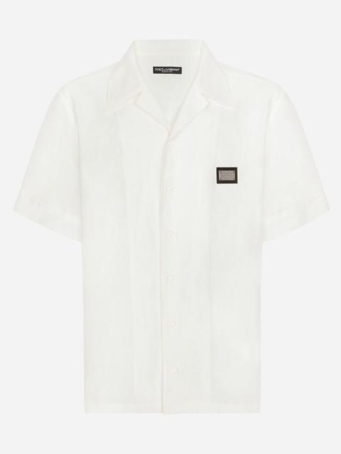 Linen Hawaiian shirt with logo tag