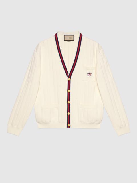 GUCCI Knit cotton V-neck cardigan with Web