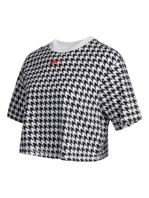 Nike (WMNS) Nike Sportswear Icon Clash Casual Sports Houndstooth Short Sleeve Black T-Shirt DD5034-100