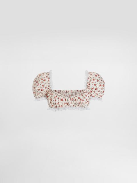 Small rose-print poplin top