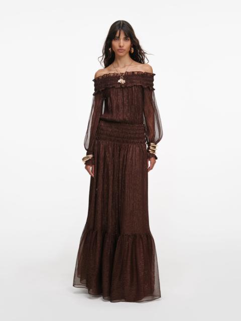 self-portrait Brown Georgette Off Shoulder Maxi Dress