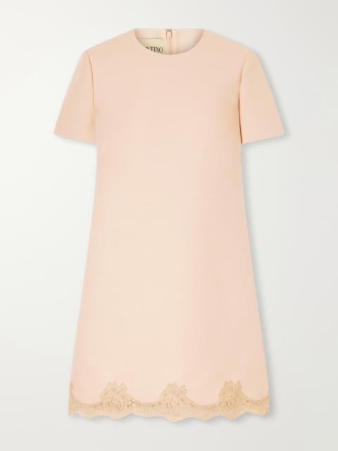 Valentino Lace-trimmed Wool And Silk-blend Crepe Mini Dress