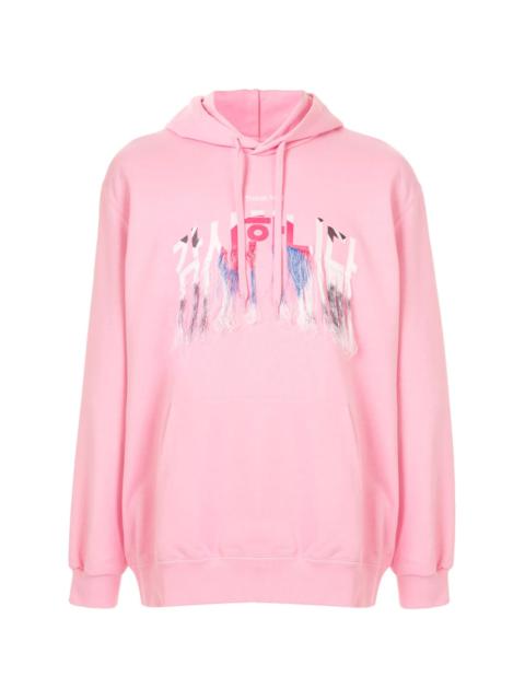 doublet embroidered fringed hoodie