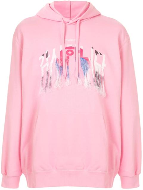 embroidered fringed hoodie