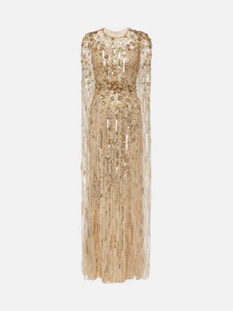 JENNY PACKHAM Caped sequined gown