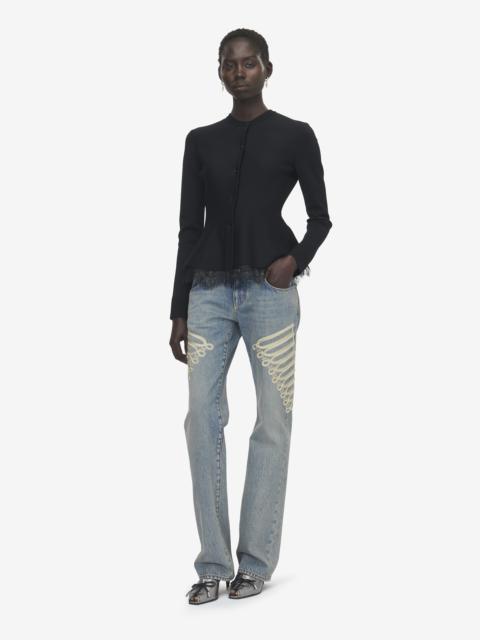 Alexander McQueen Lace Trim Peplum Cardigan