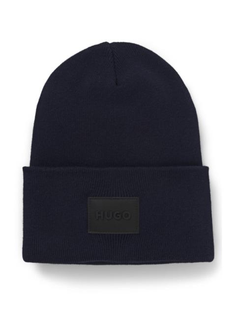 HUGO COTTON BEANIE WITH LOGO LABEL