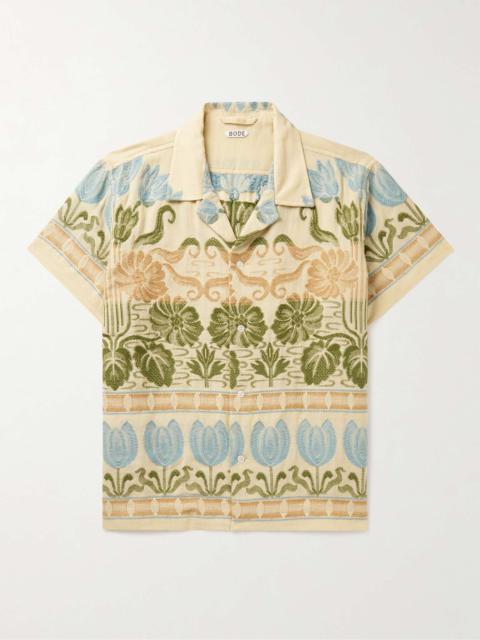 BODE Camp-Collar Embroidered Cotton-Gauze Shirt