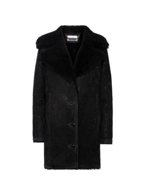 monogram-pattern shearling coat