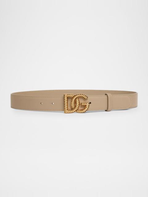 Dolce & Gabbana Leather Logo Buckle Belt