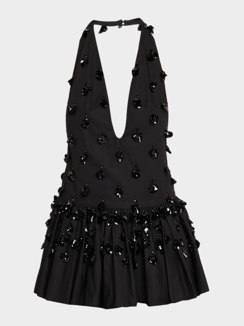 diotima Embellished Plunging Ruffle Halter Top