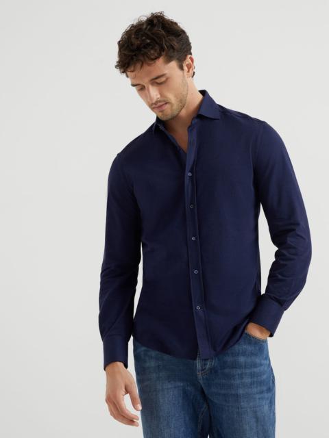 Brunello Cucinelli Cotton piqué basic fit shirt with spread collar