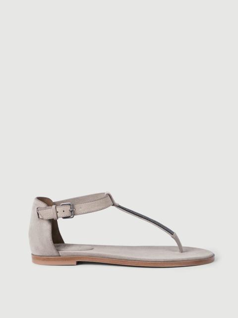 Brunello Cucinelli Suede sandals with precious strap