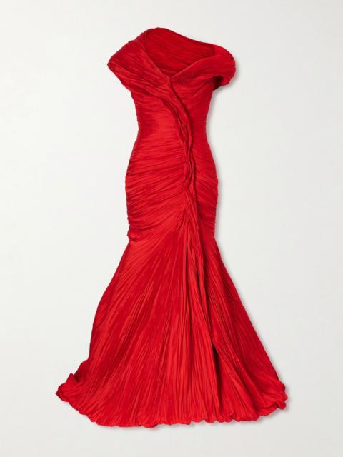 MARMAR HALIM One-shoulder plissé chiffon gown Red