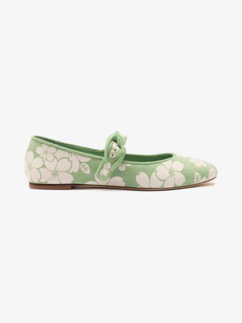 Larroudé Verona Ballet Flat In Pistacchio Sakura Printed Suede