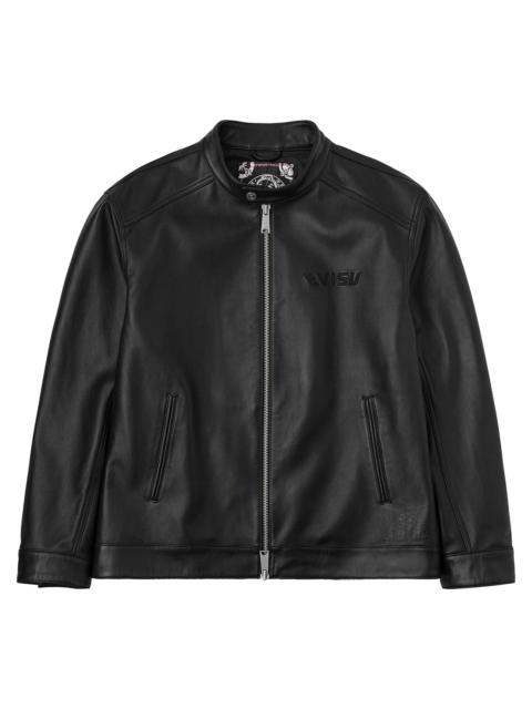 EVISU Logo and Seagull Embroidery Regular Fit Leather Jacket