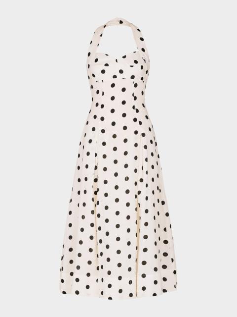 NICHOLAS Seraphina Pleated Polka Dot Halter Midi Dress