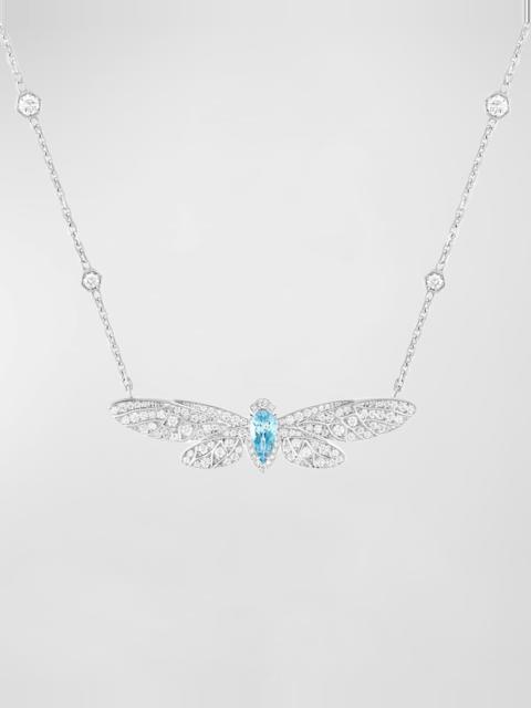 Boucheron 18k White Gold Cicada Diamond & Aquamarine Pendant Necklace