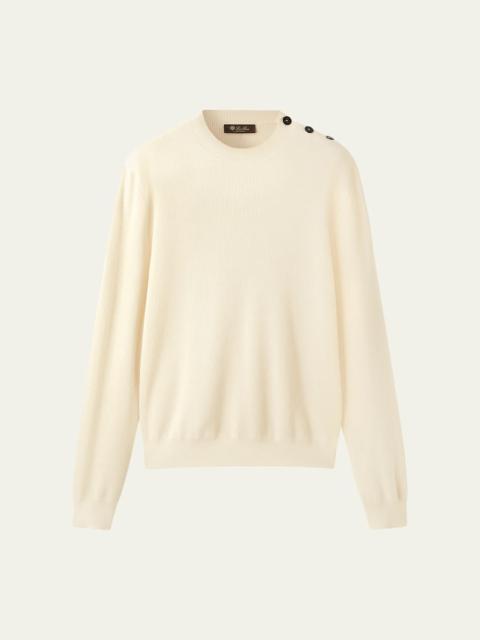 Loro Piana Men's Sloop Buttoned-Shoulder Wool Crewneck Sweater