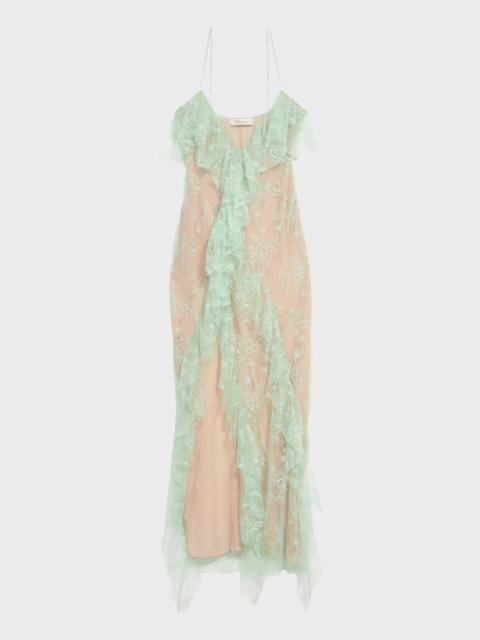 Blumarine LONG LACE DRESS WITH FLOUNCE AND SLIT