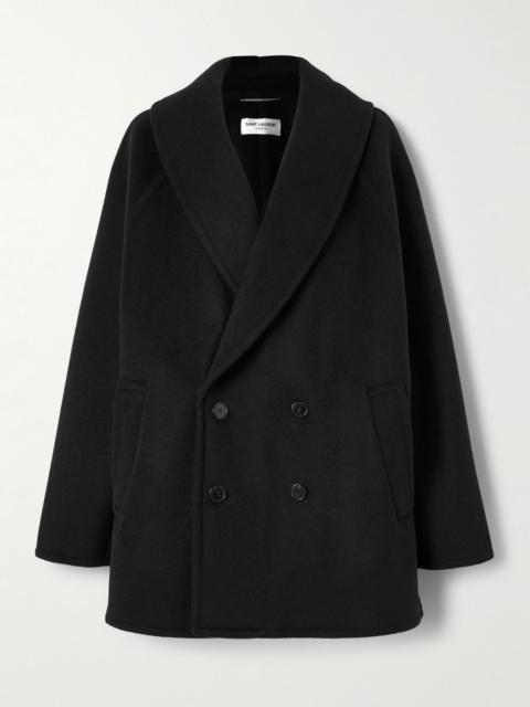 SAINT LAURENT Double-breasted wool and cashmere-blend coat Black