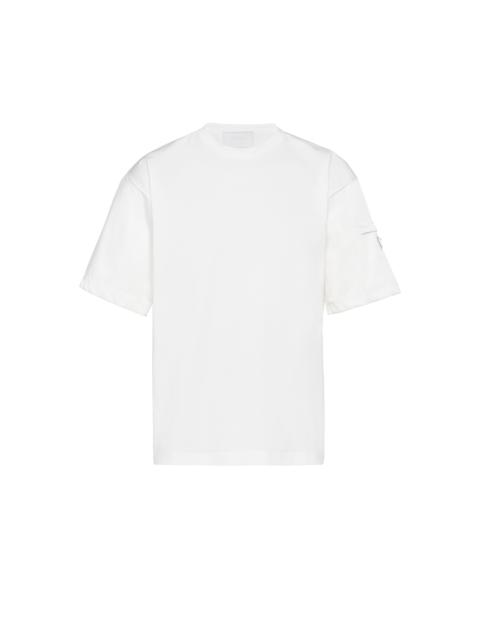 Stretch cotton T-shirt with Re-Nylon details