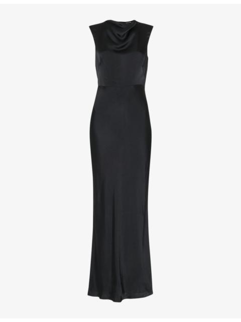 WHISTLES Cowl-neck open-back satin maxi dress