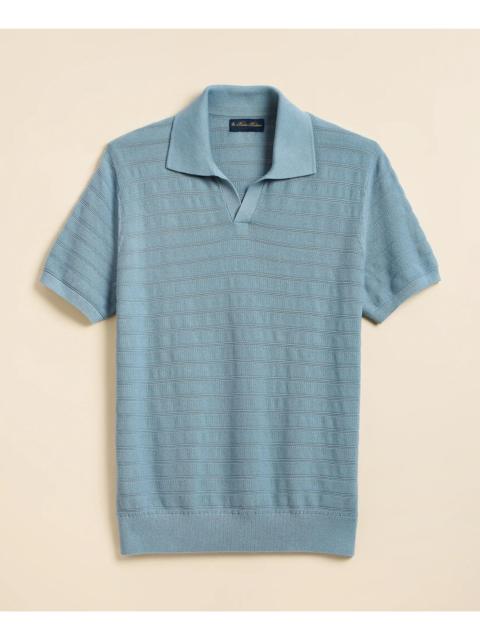 Brooks Brothers Supima® Cotton Engineered-Stripe Johnny Collar Sweater