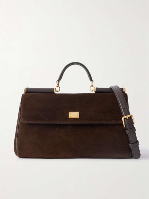 Dolce & Gabbana Sicily small leather-trimmed suede shoulder bag Dark brown