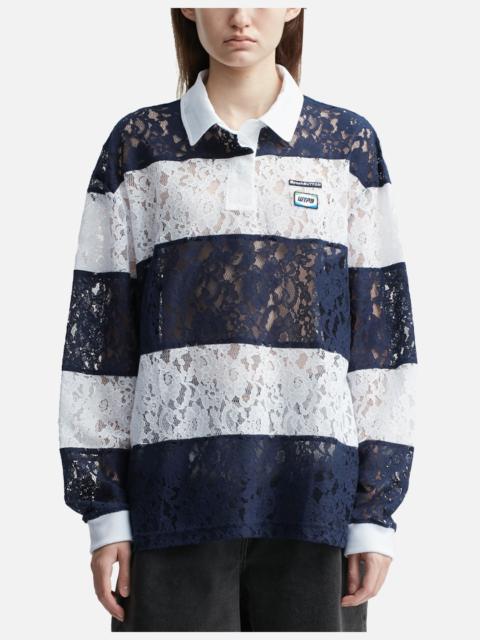 pushBUTTON NAVY LACE STRIPE PIQUÉ TOP