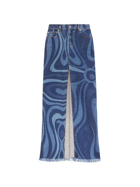 Marmo-print denim skirt