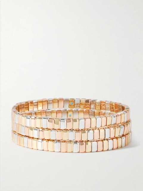 ROXANNE ASSOULIN The Mini Cobra Set Of Three, Yellow Gold, Silver And Rose-tone Bracelets